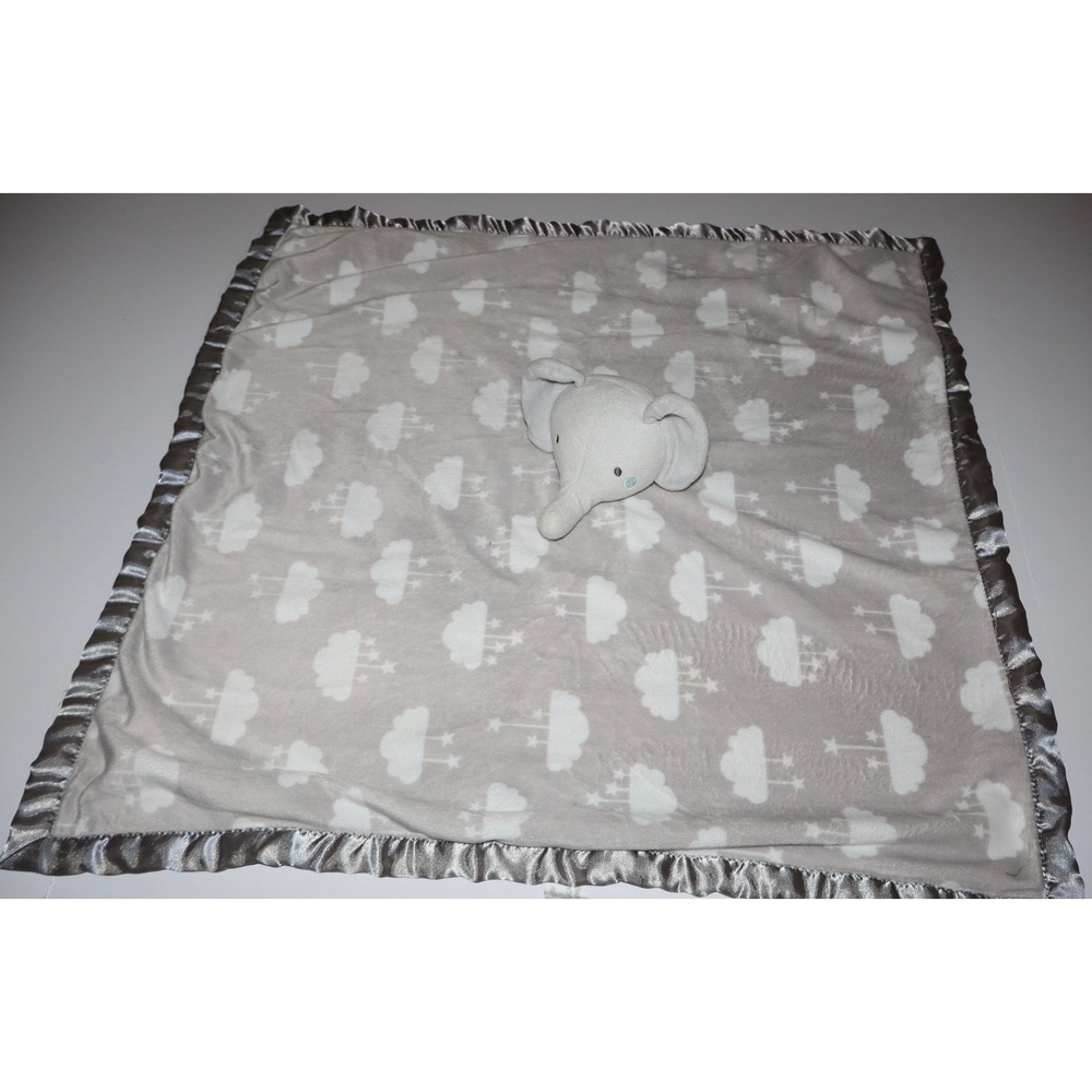 Parents Choice Plush Elephant Baby Blanket Lovey Grey Cloud Satin Trim